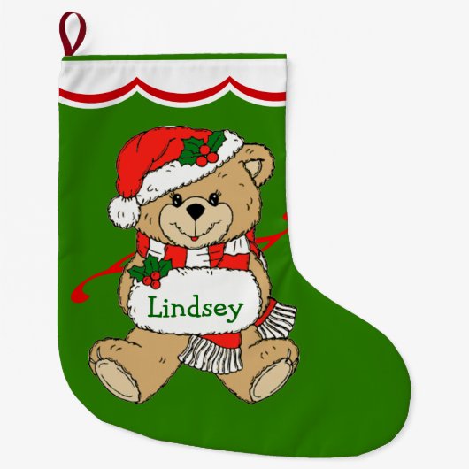 Grande Chaussette De Noël Teddy Bear personnalisée (Devant)