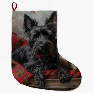 Grande Chaussette De Noël Térrier Écossais Noël Fête