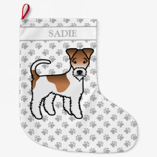 Grande Chaussette De Noël Térrier Fox à poil dur blanc et fauve Chien mignon