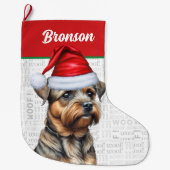 Grande Chaussette De Noël Terrier frontalier de Noël avec le nom Woof Arrièr (Devant)