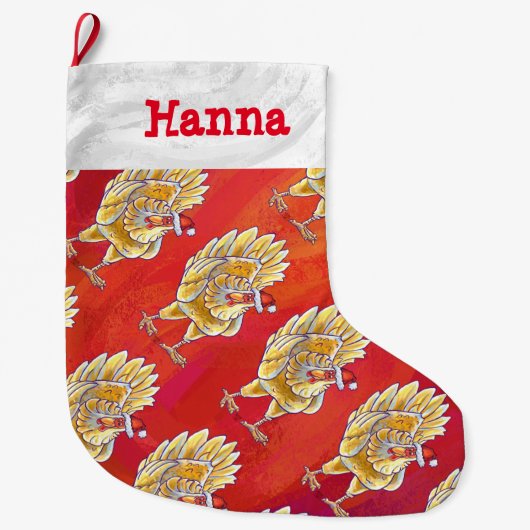 Grande Chaussette De Noël Têtes et queues Poulet Motif Noël (Devant)