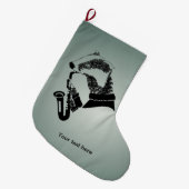 Grande Chaussette De Noël Texte personnalisé du saxophone Badger (Devant (Accrochage))