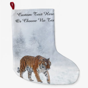 Grande Chaussette De Noël Texte personnalisé   Snow Tiger Snowy Forest Tree