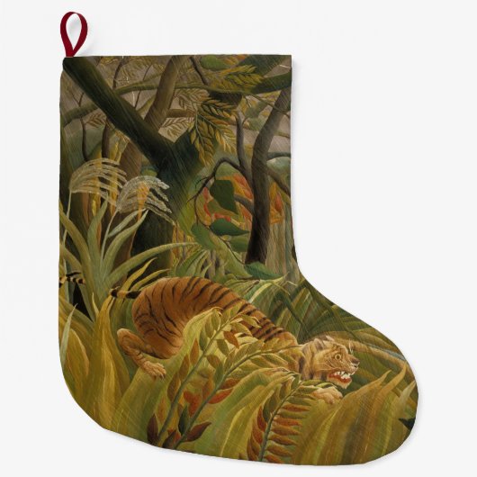 Grande Chaussette De Noël Tigre surpris dans une tempête tropicale (Devant)