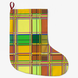 Grande Chaussette De Noël Tissu Coloré Madras Tartan des Caraïbes