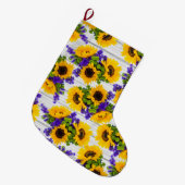 Grande Chaussette De Noël Tournesol jaune pourpre en bois blanc rustique de (Devant (Accrochage))