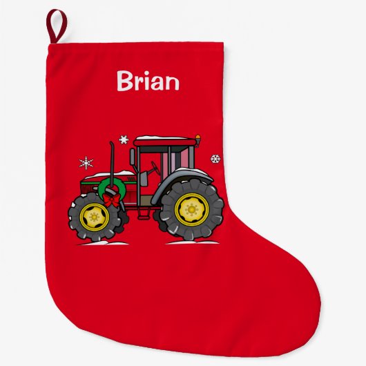 Grande Chaussette De Noël Tracteur avec la guirlande de Noël (Devant)