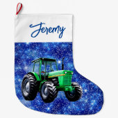 Grande Chaussette De Noël Tracteur vert moderne bleu (Devant)