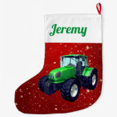 Grande Chaussette De Noël Tracteur vert moderne en rouge (Dos)