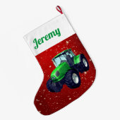 Grande Chaussette De Noël Tracteur vert moderne en rouge (Dos (Accrochage))