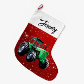 Grande Chaussette De Noël Tracteur vert moderne rouge (Devant (Accrochage))