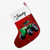 Grande Chaussette De Noël Tracteur vert moderne rouge (Dos (Accrochage))