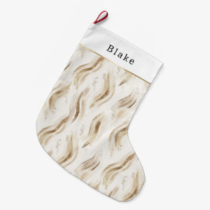 Grande Chaussette De Noël Traînées Abstraites Dorées Crème Chaud