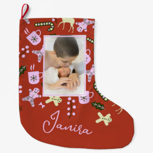 Grande Chaussette De Noël Traitements de Noël Fête Festive Famille Photo  