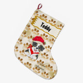 Grande Chaussette De Noël Tri chiot australien noir de Noël (Devant (Accrochage))