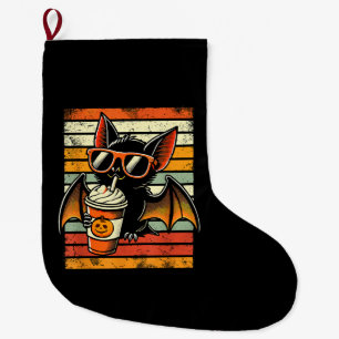 Grande Chaussette De Noël Trick or Treat Cute Bat Hipster Latte Funny Hallow
