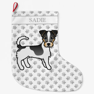 Grande Chaussette De Noël Tricolor Rough Coat Jack Russell Terrier & Nom