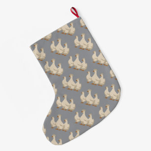 Grande Chaussette De Noël Trois poules françaises Pochoir découpé Style 3
