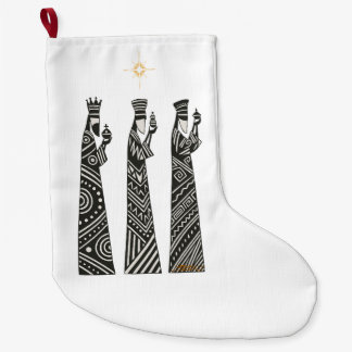 Grande Chaussette De Noël Trois Sages Hommes Folk-Art Crèche