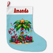 Grande Chaussette De Noël Tropical Christmas Holiday Palm Tree (Devant)