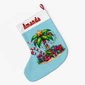 Grande Chaussette De Noël Tropical Christmas Holiday Palm Tree (Dos (Accrochage))