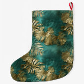 Grande Chaussette De Noël Tropical Gold Emerald Feuilles verts (Dos)