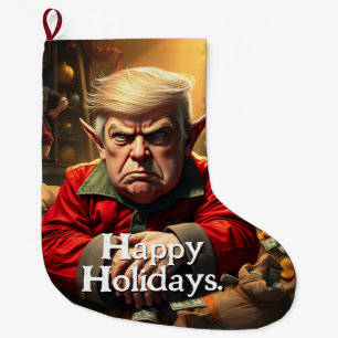 Grande Chaussette De Noël Trump en tant qu'elfe de Noël en colère
