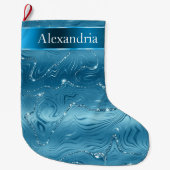 Grande Chaussette De Noël Turquoise Blue Aqua Glam Glitz Nom de Noël (Devant)
