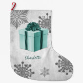 Grande Chaussette De Noël Turquoise cadeau de Noël Stocker (Devant)
