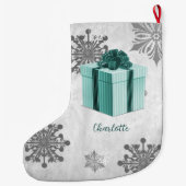 Grande Chaussette De Noël Turquoise cadeau de Noël Stocker (Dos)