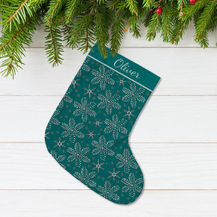Grande Chaussette De Noël Turquoise et argent personnalisé