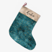 Grande Chaussette De Noël Turquoise Green Gold Stars (Devant (Accrochage))