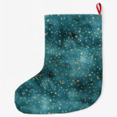 Grande Chaussette De Noël Turquoise Green Gold Stars (Dos)