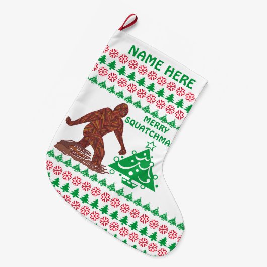 Grande Chaussette De Noël Un Bigfoot joyeux Squatchmas de marche (Devant (Accrochage))