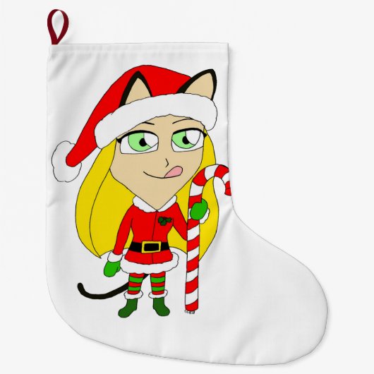 Grande Chaussette De Noël un catgirl chibi de Noël (Devant)