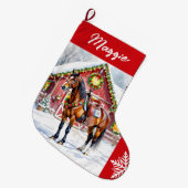 Grande Chaussette De Noël Un Cheval Brown Festif et une grange d'hiver Noël (Devant (Accrochage))