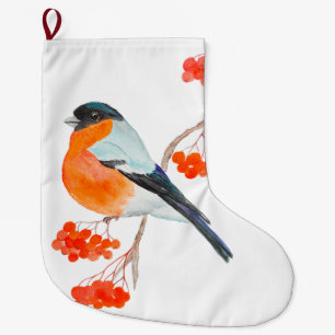 Grande Chaussette De Noël Un drôle de bullfining sur une branche de rowan