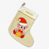 Grande Chaussette De Noël Un elfe de Noël mignon moderne sur le sable beige (Devant (Accrochage))