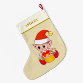 Grande Chaussette De Noël Un elfe de Noël mignon moderne sur le sable beige (Dos (Accrochage))