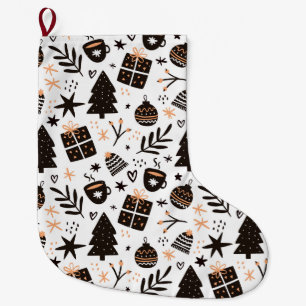 Grande Chaussette De Noël Un Motif de Noël noir et blanc