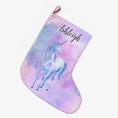 Grande Chaussette De Noël Unicorne rose pourpre Nom de l'aquarelle (Devant (Accrochage))