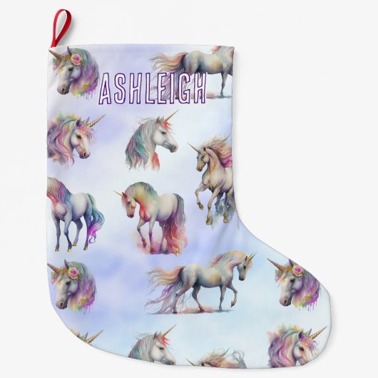 Grande Chaussette De Noël Unicornes pourpres (Devant)