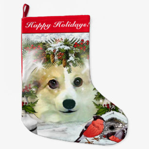 Grande Chaussette De Noël Vacances de corgi d'hiver