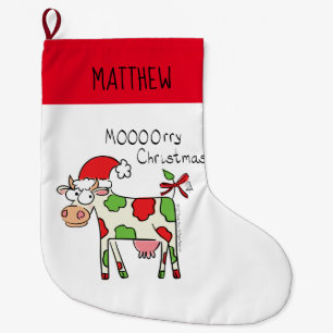 Grande Chaussette De Noël Vache Drôle Cartoon Noël Vacances Stocker
