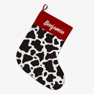 Grande Chaussette De Noël Vache Motif Noël Stocker