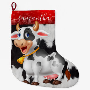 Grande Chaussette De Noël Vache Noir Blanc Noël Stocker