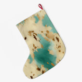 Grande Chaussette De Noël Vachure d'or blanc turquoise (Dos (Accrochage))