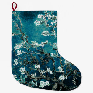 Grande Chaussette De Noël Van Gogh Almond Blossoms Dark Turquoise