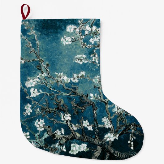 Grande Chaussette De Noël Van Gogh Almond Blossoms Dark Turquoise (Devant)
