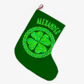 Grande Chaussette De Noël Vert celtique chanceux de trèfle de feuille du (Devant (Accrochage))